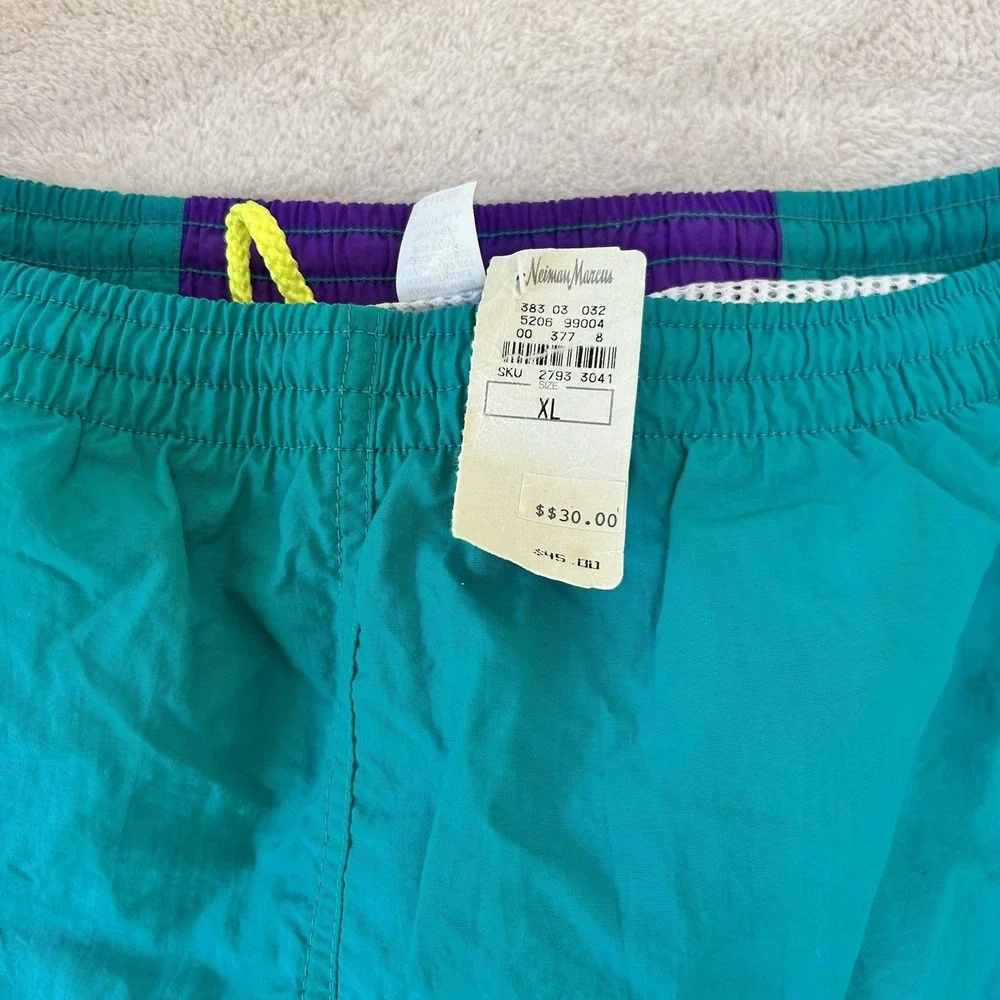 VINTAGE Fila Swim Trunks Mens XL Green Purple 80s Beach Volleyball USA Made READ